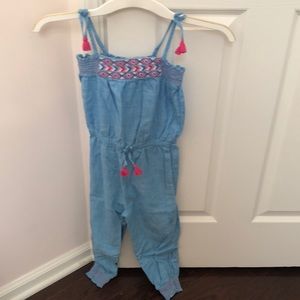 Little girls linen jumpsuit with embroidery